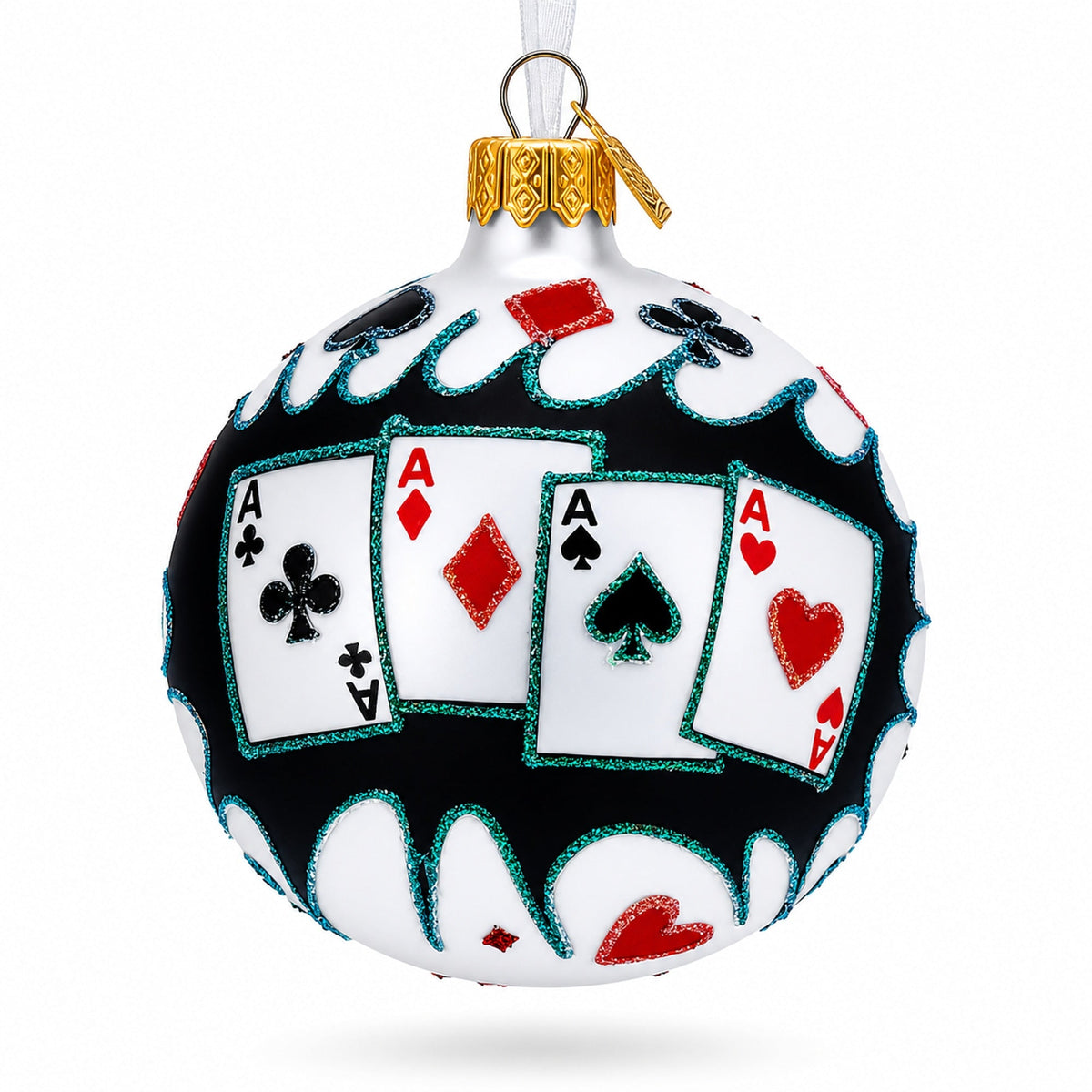 a christmas ornament with playing cards on it