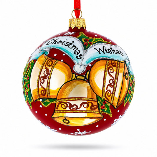 Three Bells Glass Ball Christmas Ornament 4 Inches