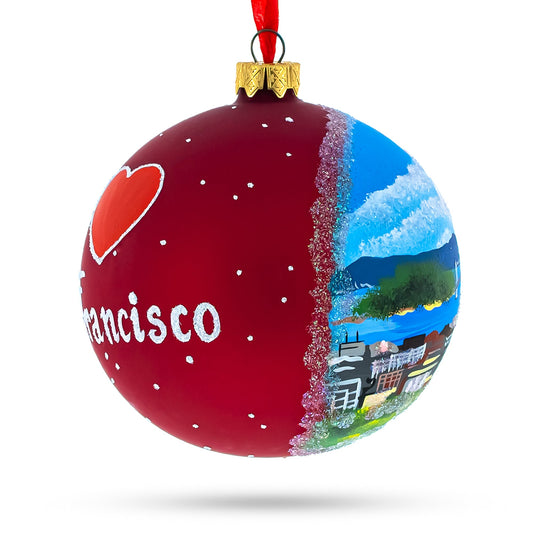 a red and blue christmas ornament