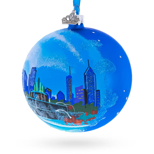 Buckingham Fountain, Chicago, Illinois Glass Ball Christmas Ornament 4 Inches