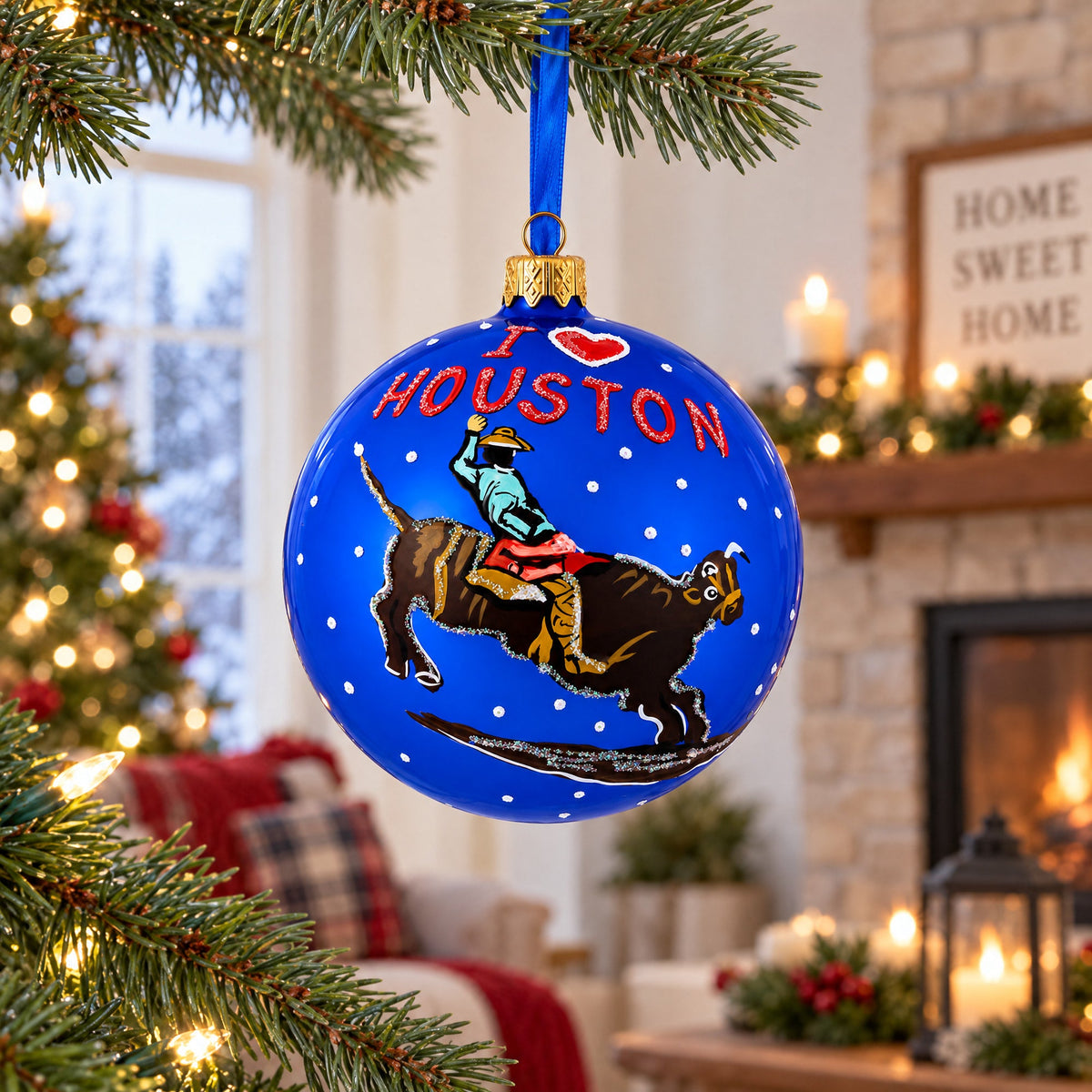 I Love Houston, Texas Glass Ball Christmas Ornament 4 Inches