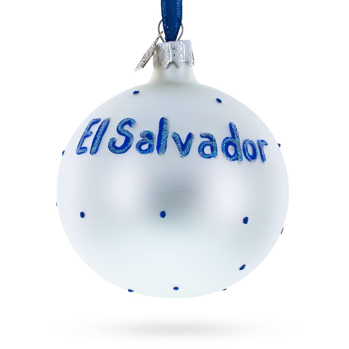 Flag of El Salvador Glass Ball Christmas Ornament 3.25 Inches
