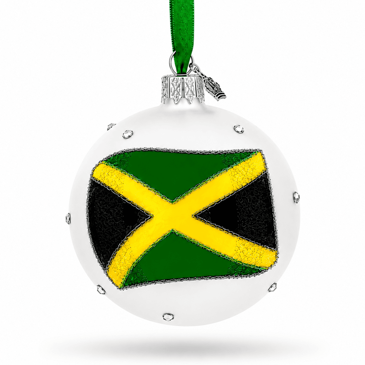 Flag of Jamaica Glass Ball Christmas Ornament 3.25 Inches