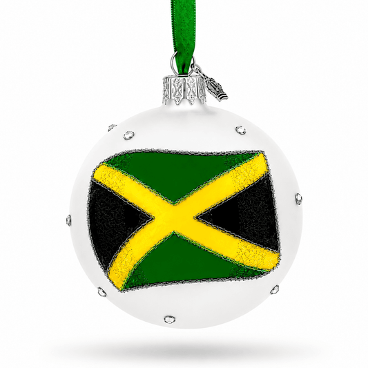 Flag of Jamaica Glass Ball Christmas Ornament 3.25 Inches