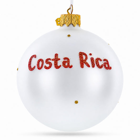 Flag of Costa Rica Glass Ball Christmas Ornament 3.25 Inches
