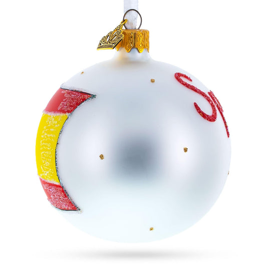 Flag of Spain Glass Ball Christmas Ornament 3.25 Inches