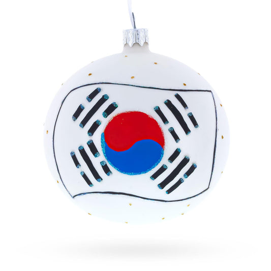 Flag of South Korea Glass Ball Christmas Ornament 4 Inches