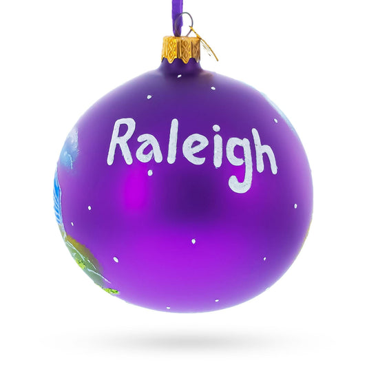 Raleigh, North Carolina Glass Ball Christmas Ornament 4 Inches