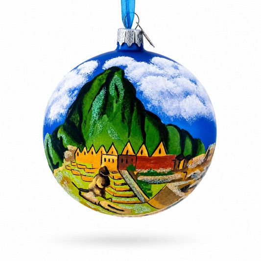 Machu Picchu, Peru Glass Christmas Ball Ornament 4 Inches