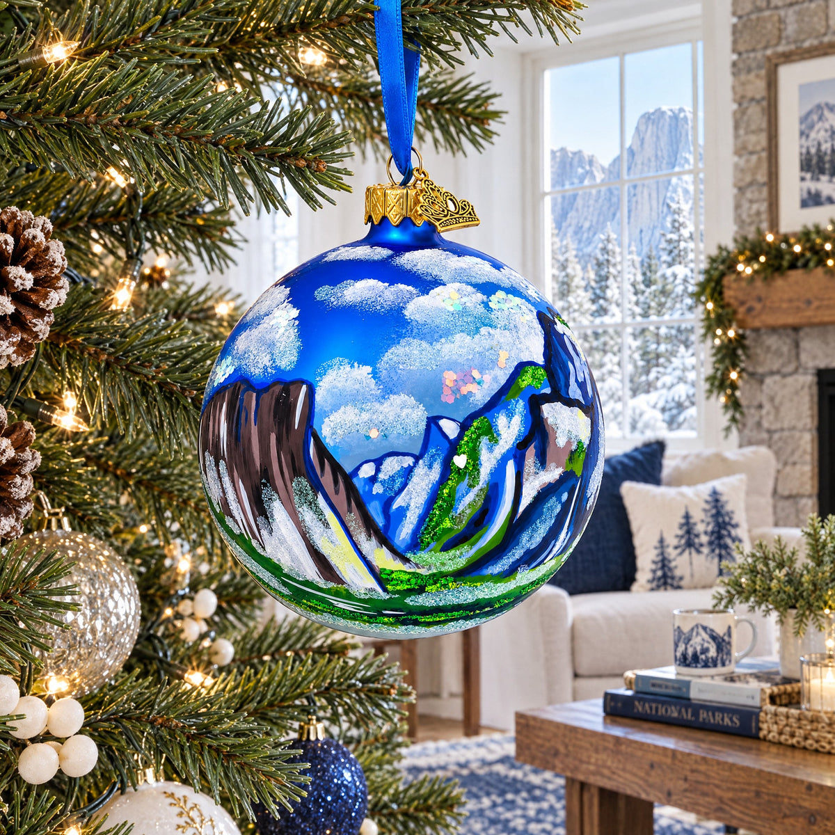 a christmas tree with a painted ornament
