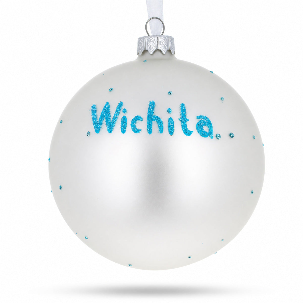 a white and blue ornament