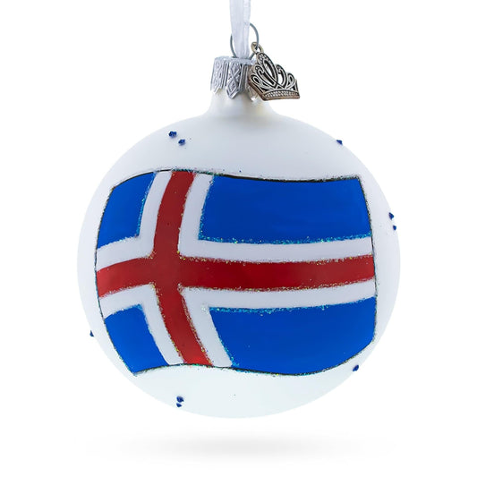 Flag of Iceland Glass Ball Christmas Ornament 3.25 Inches