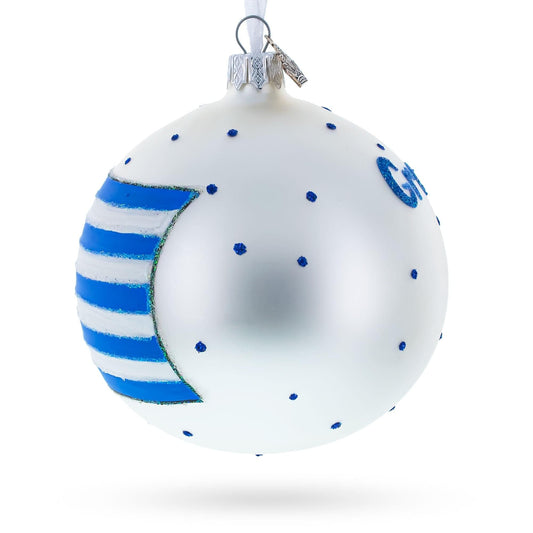 a white and blue christmas ornament