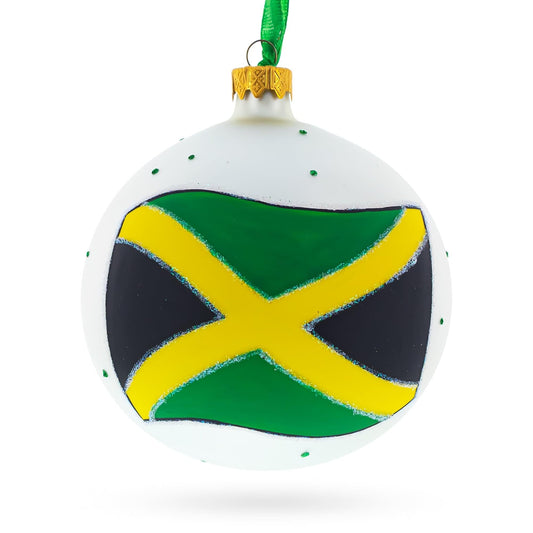 a white ball with a green yellow and black flag painted on it
