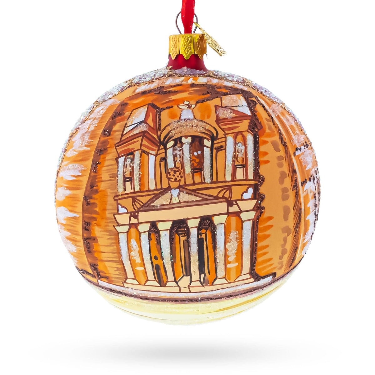 a ornament with a picture of a building