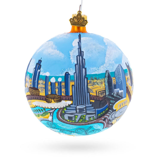 a painted ball with a cityscape painting on it