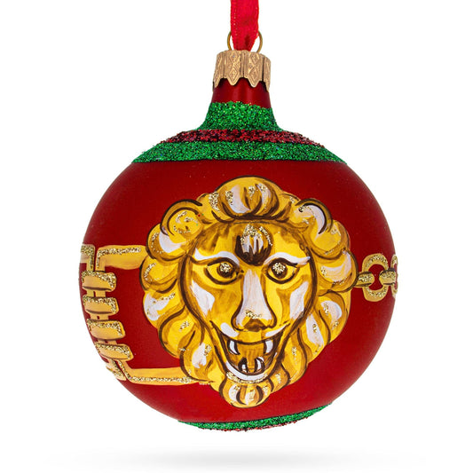 Lion-Head Design Glass Ball Christmas Ornament by Florence Designer 3.25 Inches