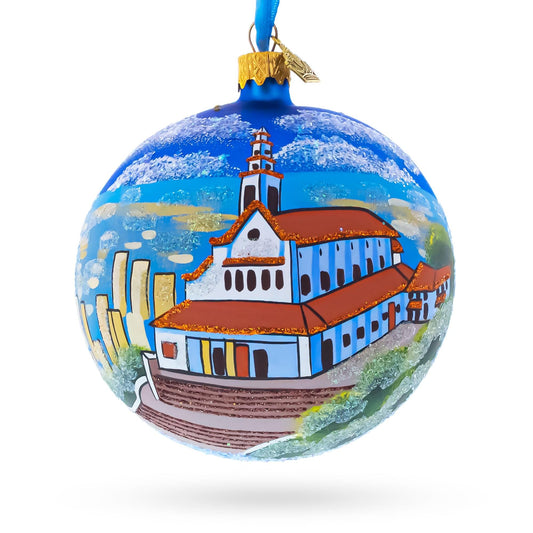 a blue ball with a painting on it