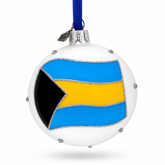 Flag of Bahamas Glass Ball Christmas Ornament 3.25 Inches