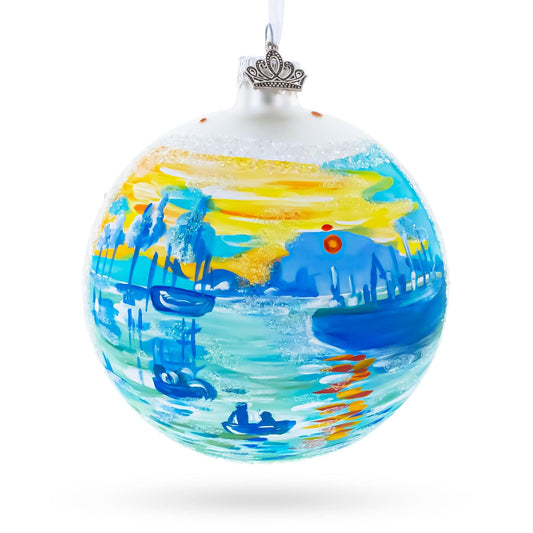 a painted ball with a picture of a beach