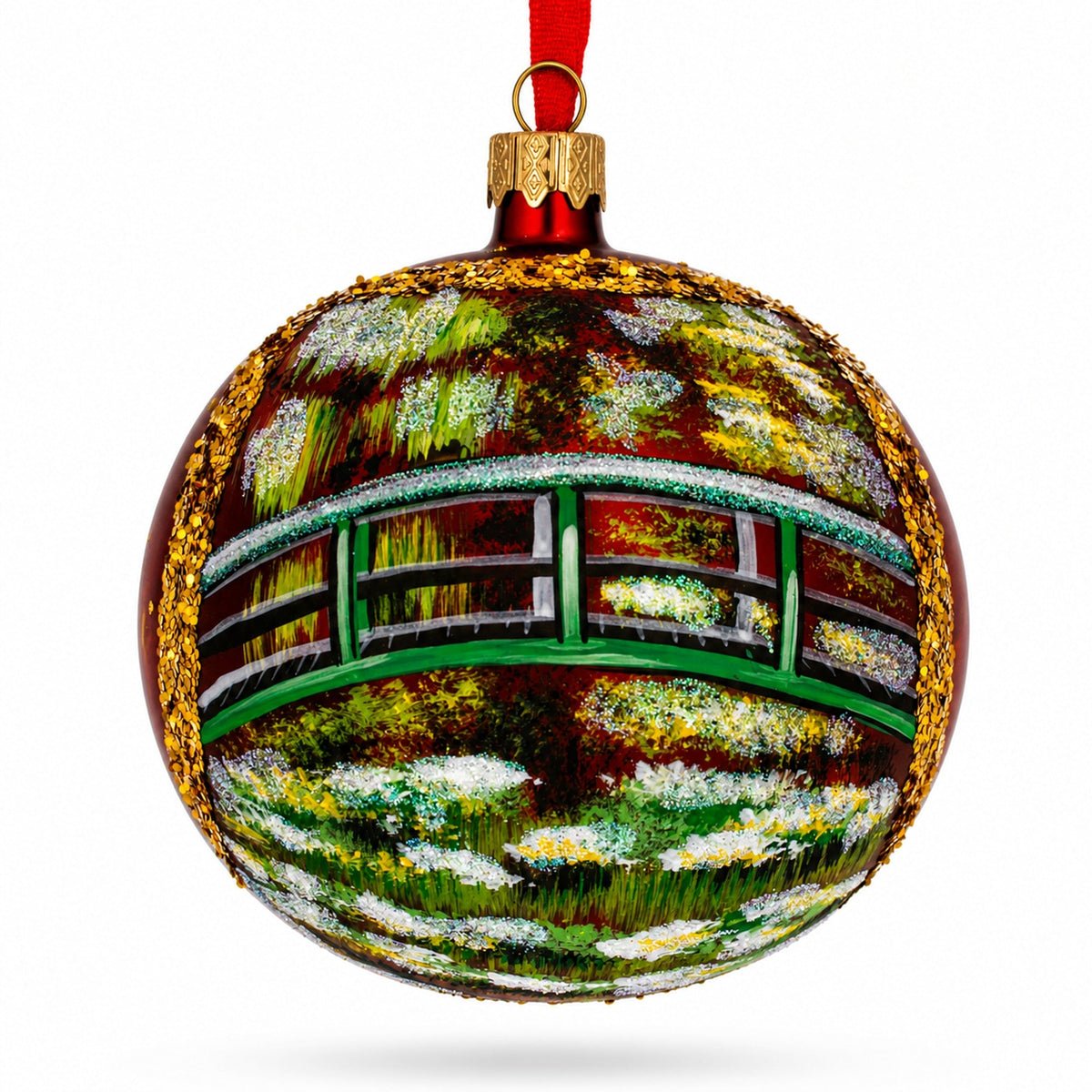 1906 'The Water Lily Pond' by Claude Oscar Monet Glass Ball Christmas Ornament 4 Inches