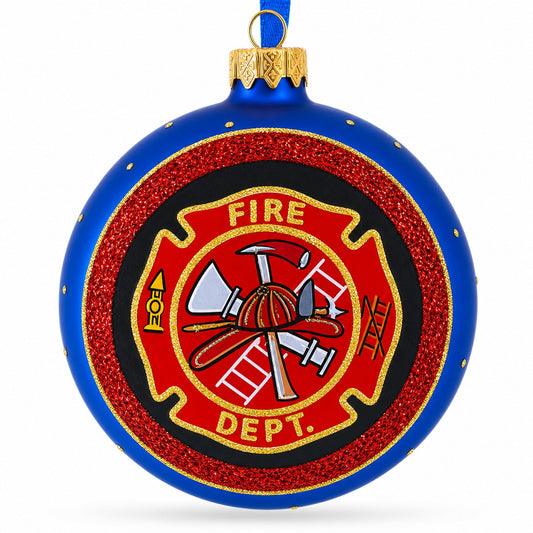 Fire Department Glass Ball Christmas Ornament 4 Inches