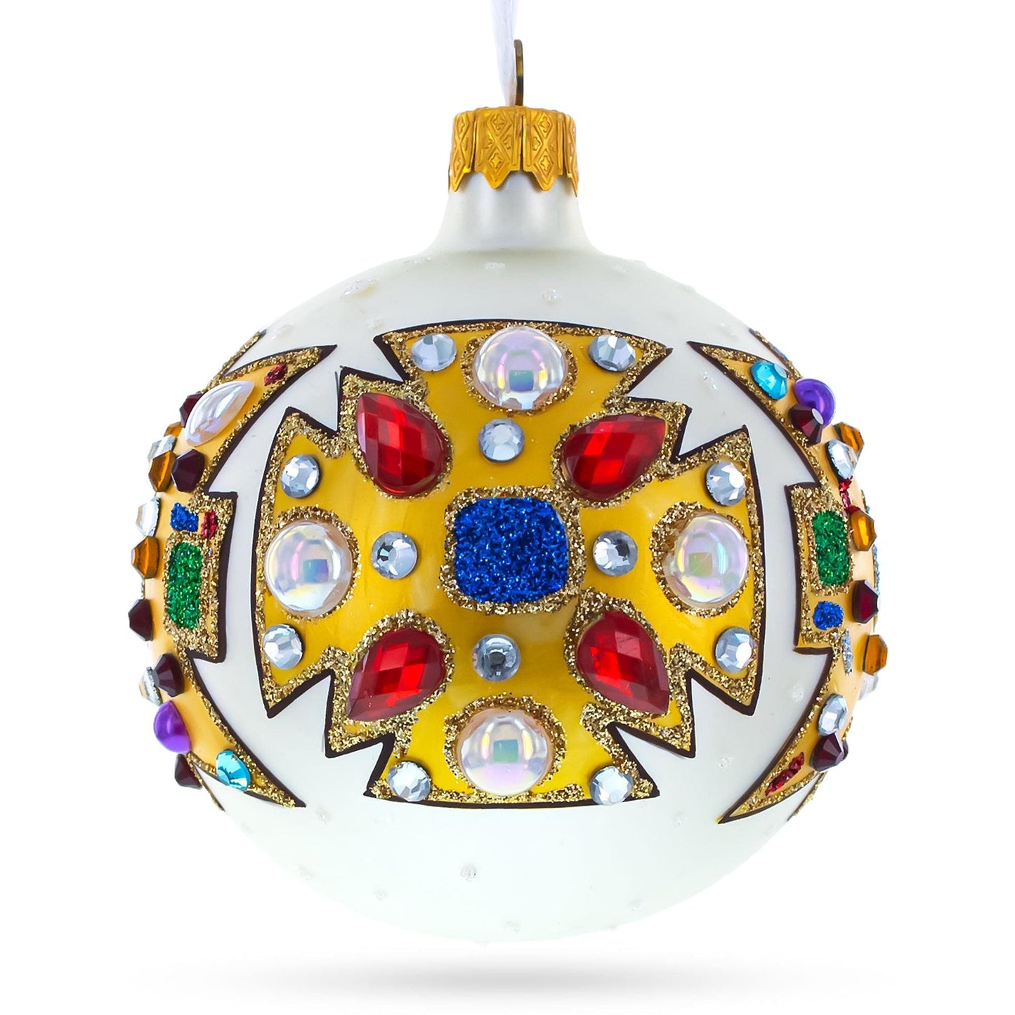 French Couturier-Inspired Bejeweled Elegance Glass Ball Christmas Ornament 3.25 Inches