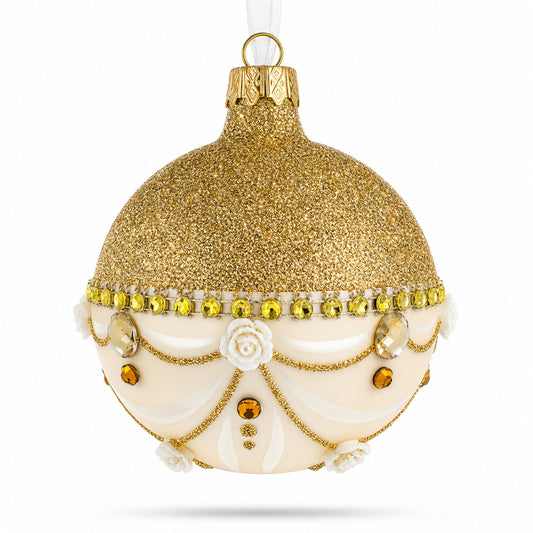 Opulent Golden Chandelier Elegance Glass Ball Christmas Ornament 3.25 Inches