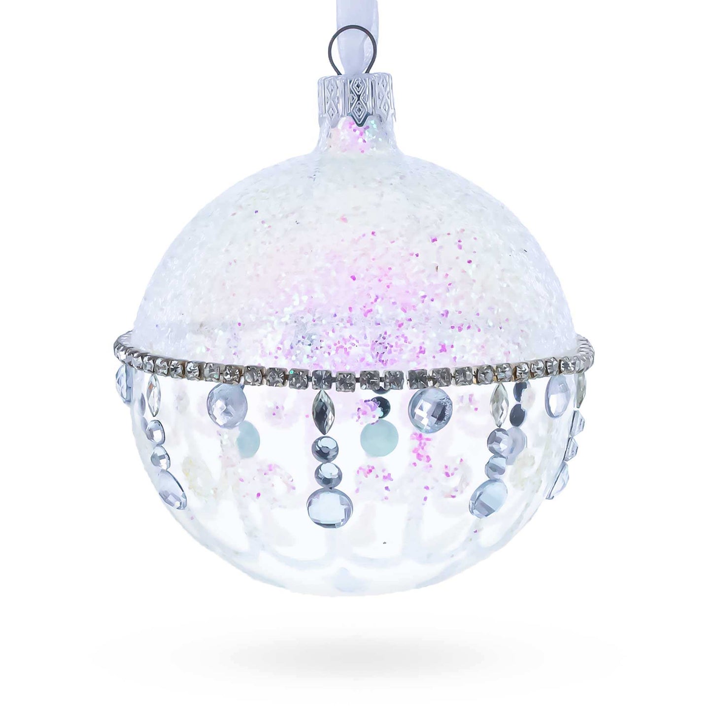 Diamond Chandelier on a Crystal Clear  Glass Ball Christmas Ornament 3.25 Inches