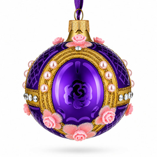 Milan Designer Luxury Earrings on Purple Glass Ball Christmas Ornament 3.25 Inches