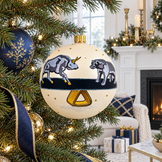 Bear vs. Bull Glass Ball Christmas Ornament 4 Inches