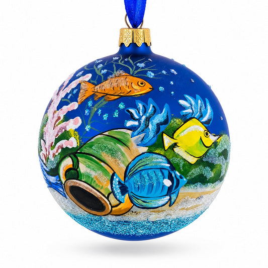 Tropical Aquarium Glass Ball Christmas Ornament 4 Inches
