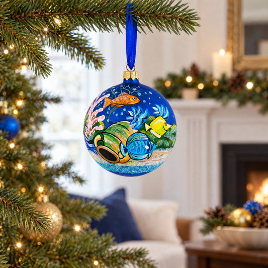 Tropical Aquarium Glass Ball Christmas Ornament 4 Inches