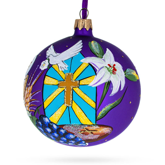 First Communion on Purple Glass Ball Christmas Ornament 4 Inches
