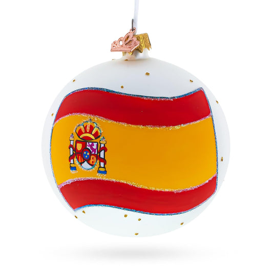 Flag of Spain Glass Ball Christmas Ornament 4 Inches