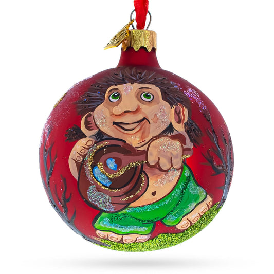 a red christmas ornament with a cartoon character on it