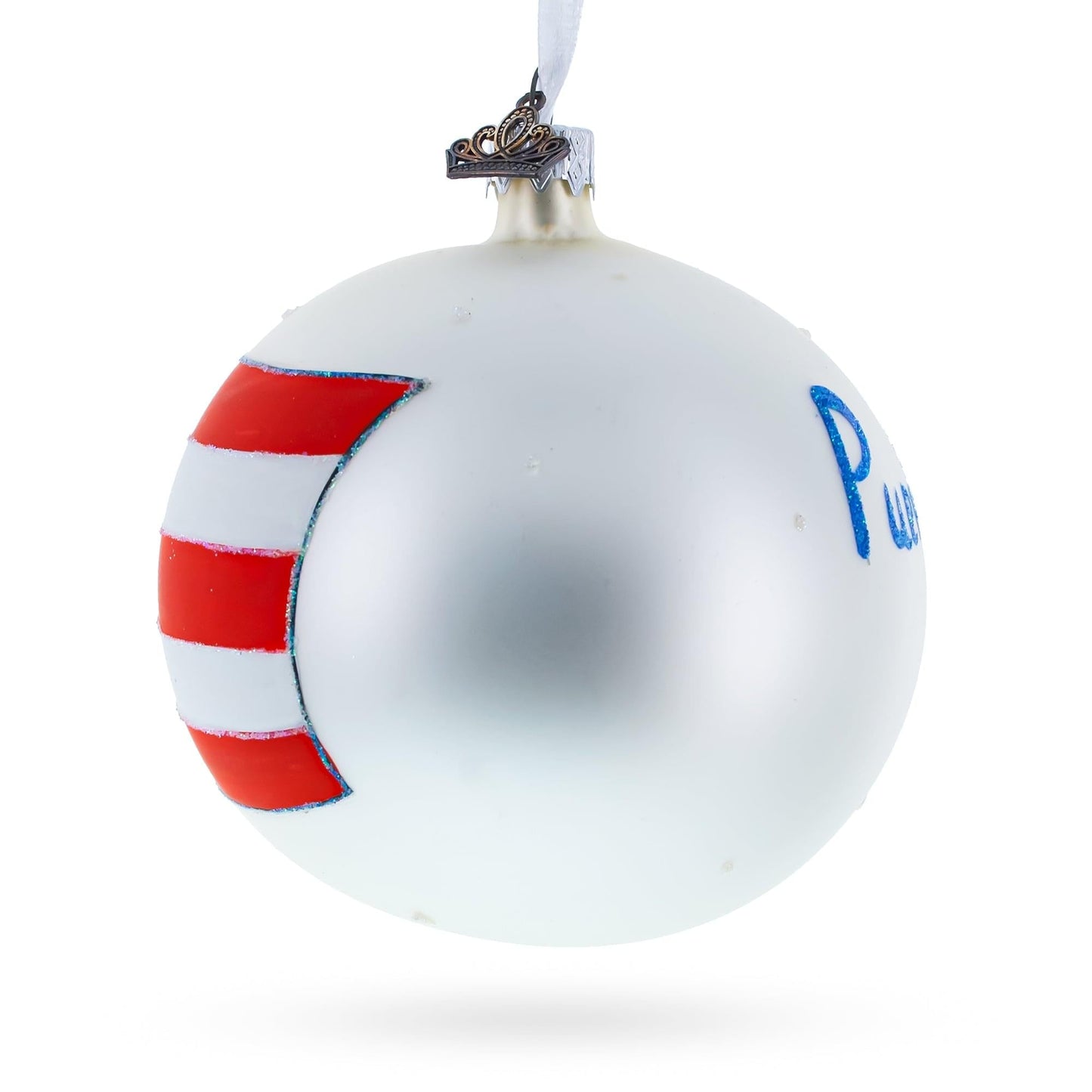 Flag of Puerto Rico Glass Ball Christmas Ornament 4 Inches
