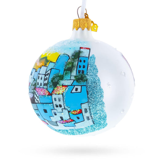 Blue City Chefchaouen, Morocco Glass Ball Christmas Ornament 3.25 Inches