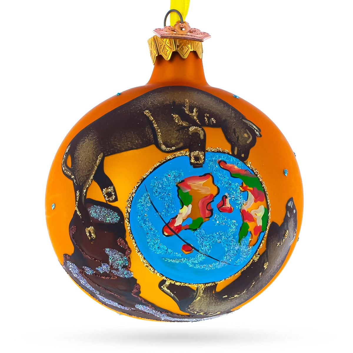 Bull Market Wins over Bear Market Glass Ball Christmas Ornament 3.25 Inches