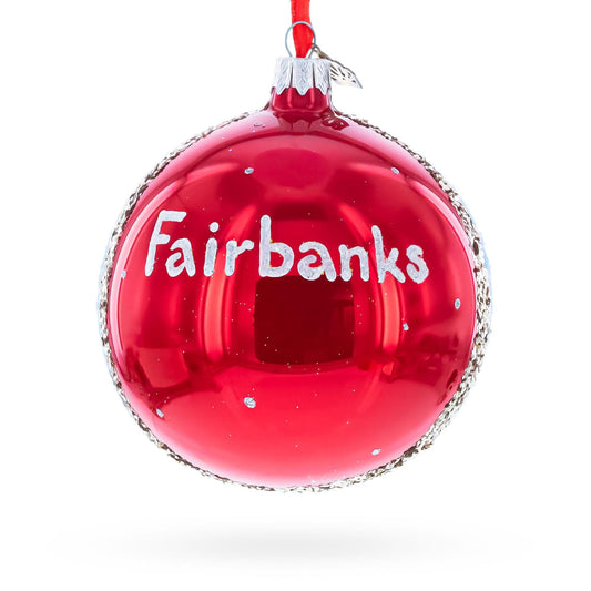 a red ornament with white text