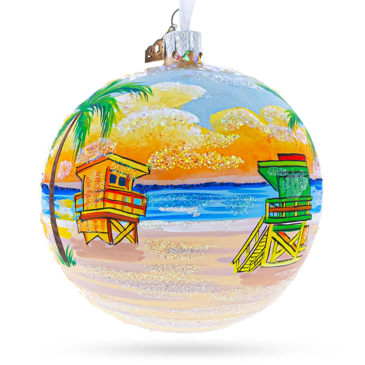 South Beach, Miami, Florida Glass Ball Christmas Ornament 4 Inches