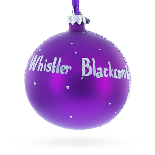 a purple ornament with white text