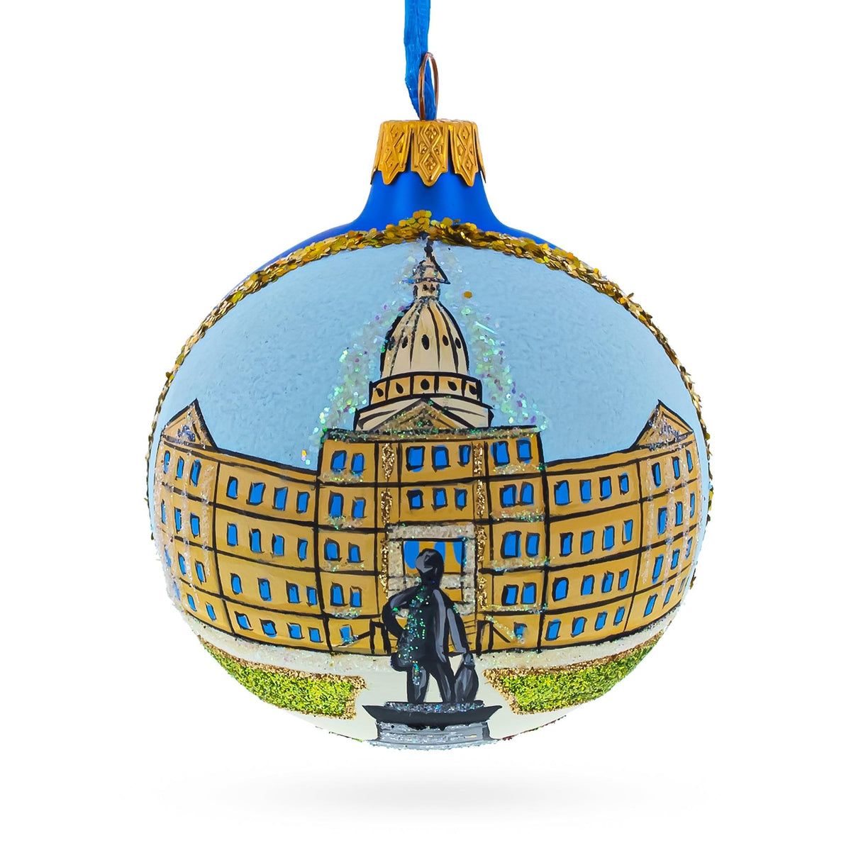 Lansing, Michigan Glass Ball Christmas Ornament 3.25 Inches