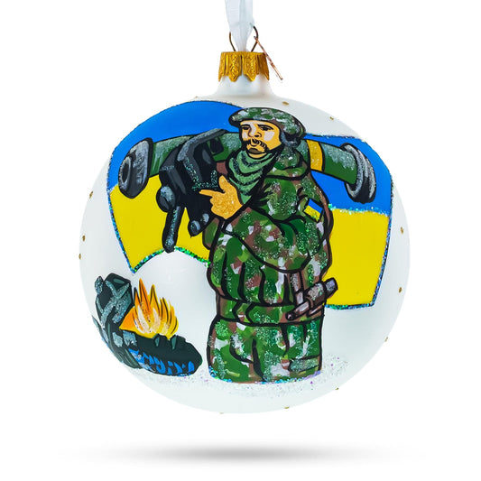 a white ball with a picture of a soldier holding a cannon