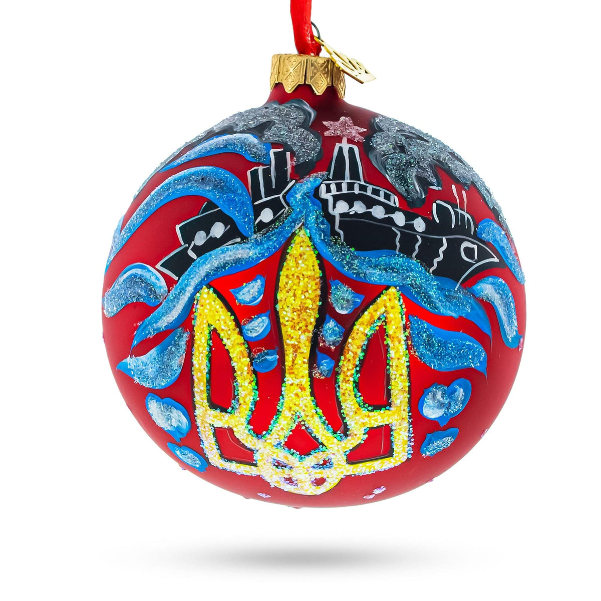 a red and blue christmas ornament