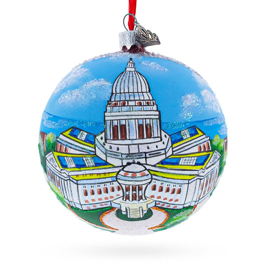 a ornament with a picture of a building