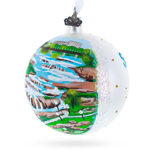 a white and blue christmas ornament