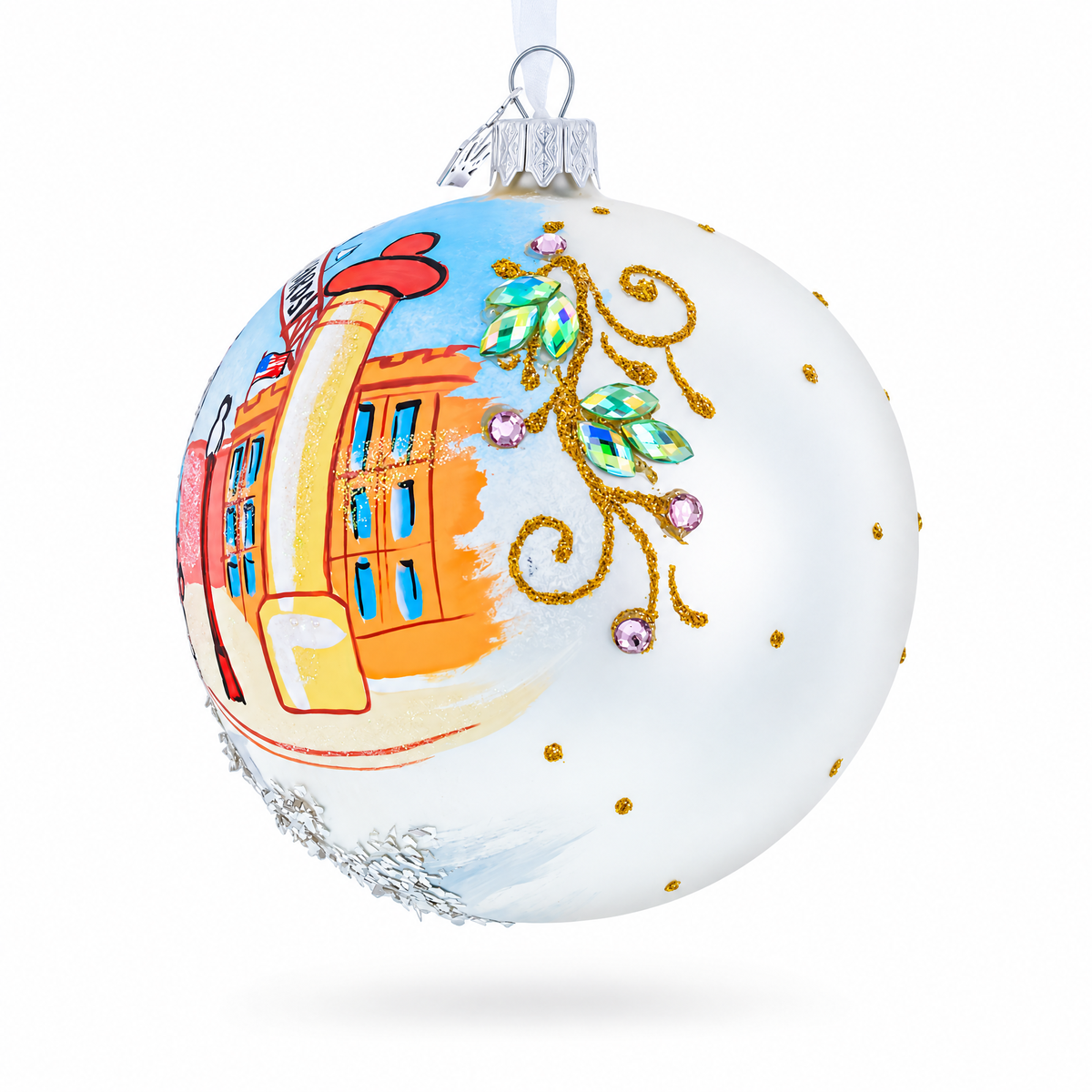 Fort Worth Stockyards, Texas Glass Ball Christmas Ornament 4 Inches