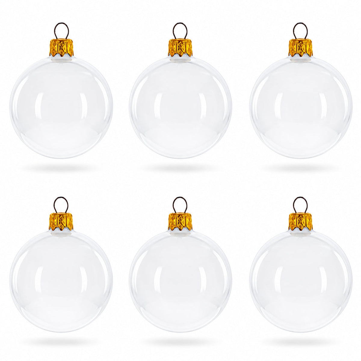 Set of 6 Glossy White Glass Ball Christmas Ornaments 2.4 Inches