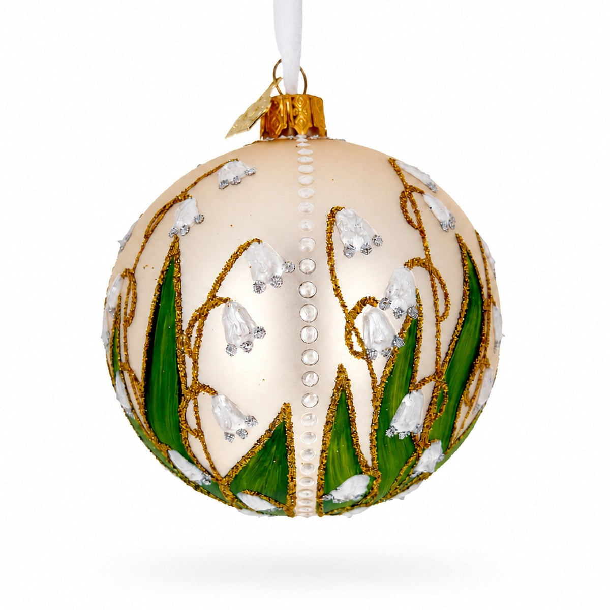 Lily of the Valley on Beige Glass Ball Christmas Ornament